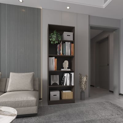 Home 4 Shelves Bookcase Kronos, Open Storage, Stained Walnut