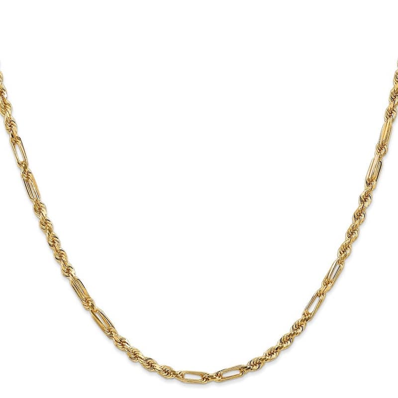 Curata 14k Yellow Gold Solid 3.0mm Milano Rope Chain Bracelet Lobster Claw