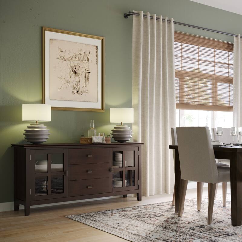 WYNDENHALL Stratford SOLID WOOD 60" Wide Contemporary Sideboard Buffet in Russet Brown - 17"d x 60"w x 30"h - Dark Chestnut Brown