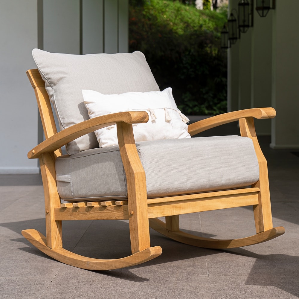 Cambridge Casual Leon Teak Outdoor Rocking Chair with Cushion