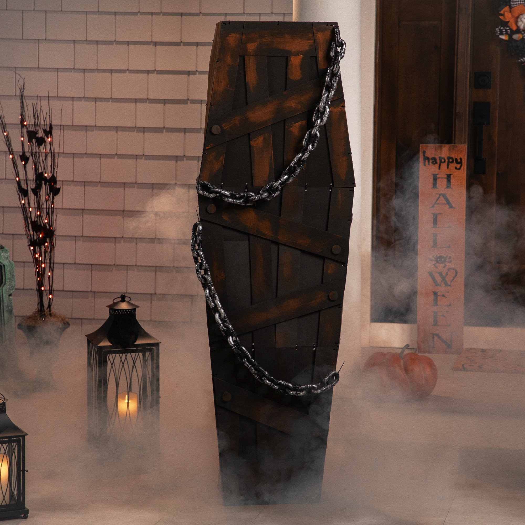 63" Animated and Lighted Chained Shaking Coffin Halloween Decoration