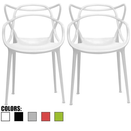 2xhome Set of 2 Modern Contemporary Stackable Design Master Chair Dining Arm Chair With Arms Home Outdoor Patio Garden Molded