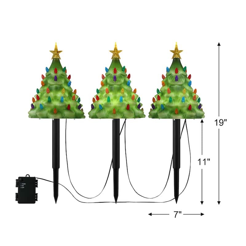9 in. Set of 3 Lit Blow Mold Pathway Trees