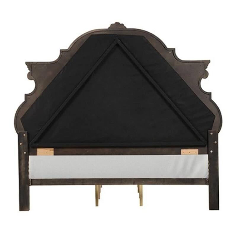 Leova Queen Bed, Bombay Headboard, Faux Leather Upholstery, Dark Brown