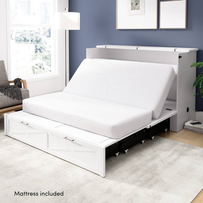 Bestar Key West 59W Full Murphy Cabinet Bed with Drawer and Mattress