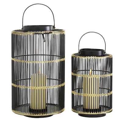 Metal Decorative Candle Lantern - Set of 2 Black - CosmoLiving by Cosmopolitan - 9"W x 9"L x 15"H