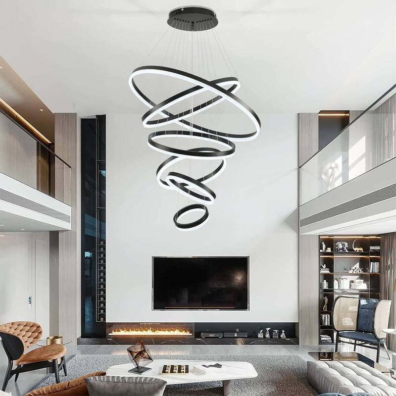3-Rings Chandelier Modern LED Chandelier Black,Tiered 6 Ring LED Light