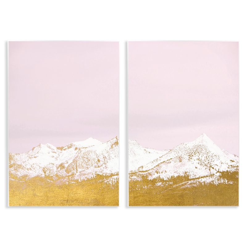 Stupell Snow Tipped Mountains on Pink Wall Plaque Art Design By Gemma Bardot (Set of 2) - 10 x 15
