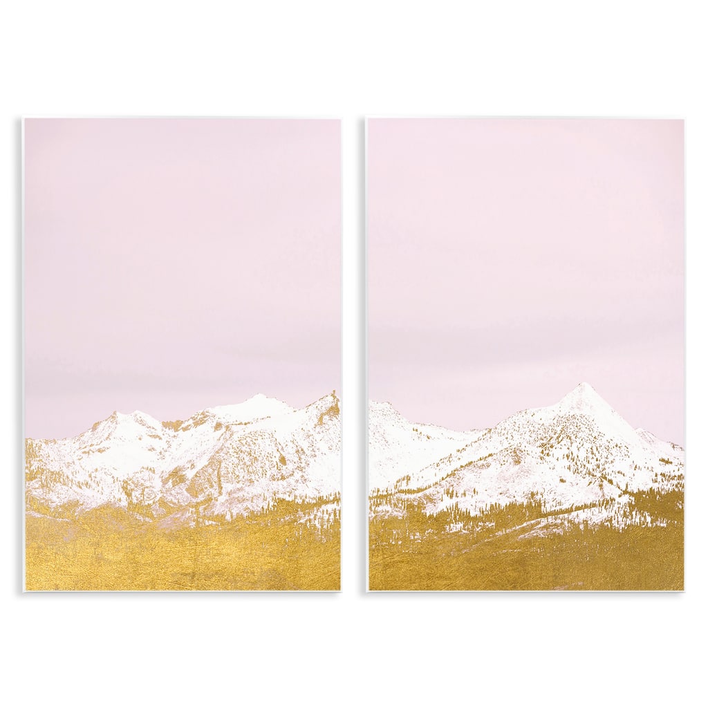 Stupell Snow Tipped Mountains on Pink Wall Plaque Art Design By Gemma Bardot (Set of 2)