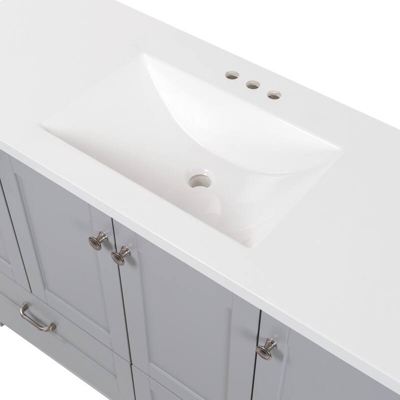 Spring Mill Cabinets Emlyn 48.5" Bathroom Vanity With Shelves, Drawers, and White Sink Top