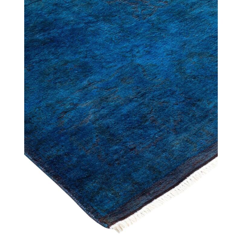 Overton Hand Knotted Wool Vintage Inspired Modern Contemporary Overdyed Blue Area Rug - 6' 1" x 8' 10"