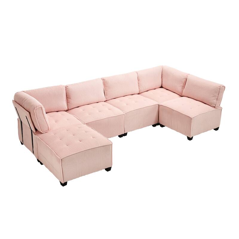 Ergonomic Lounge Modular Couch Corduroy Sectional Sofa with Deep Seat Ottoman Chaise and High-Rebound Thick Cushions