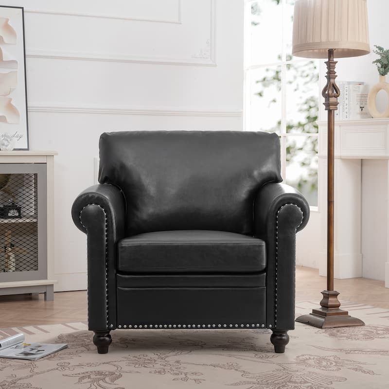 1-Seater Sofa with PU, Nailhead Decoration, Birch Legs for Living Room - Black