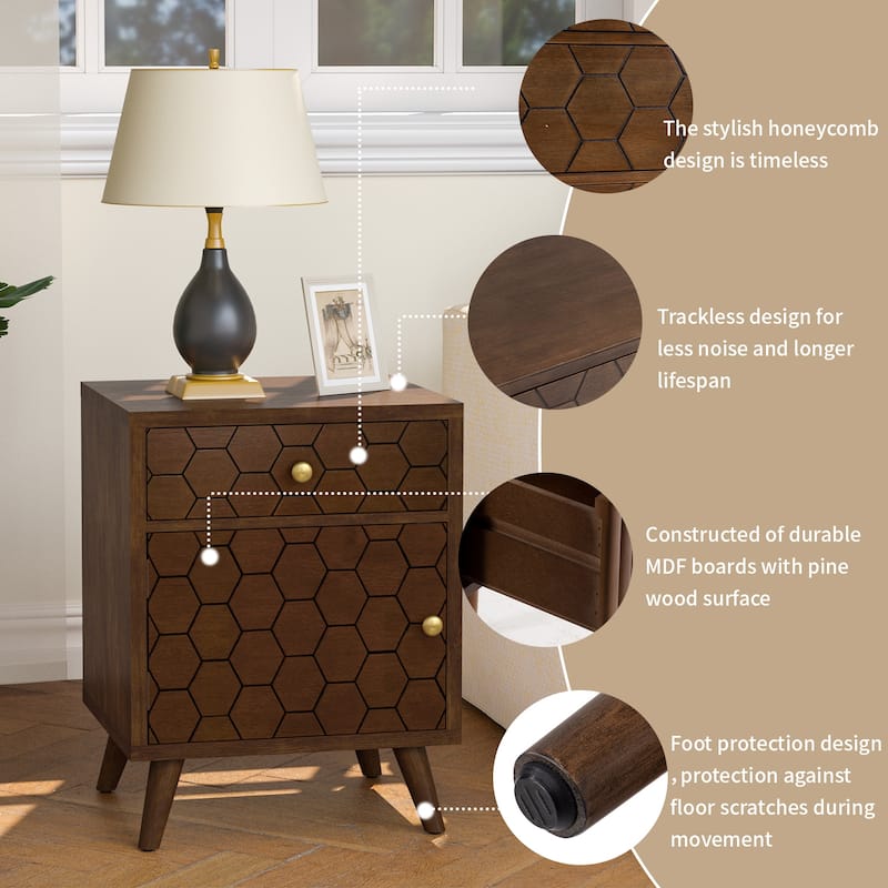 COSIEST Vintage Accent Nightstand End Table w Chest, Drawer