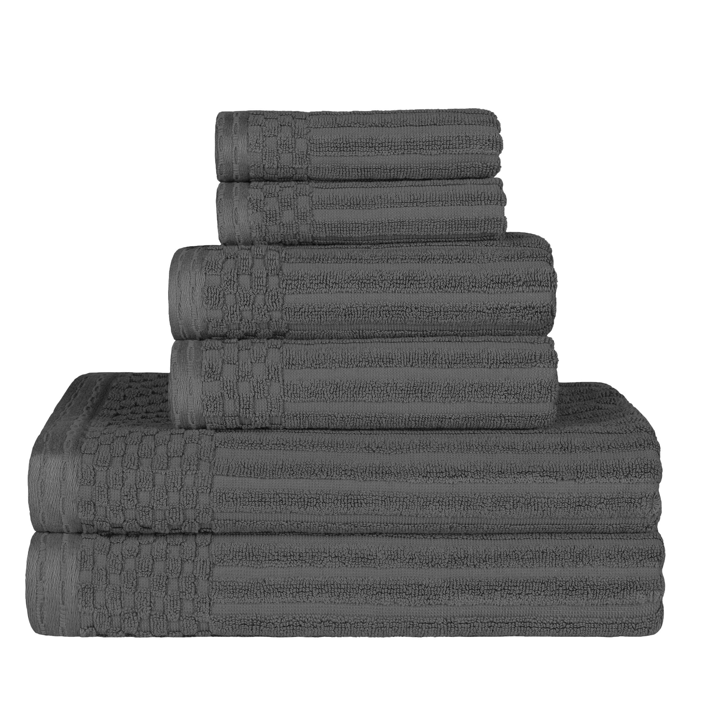 Superior 100% Cotton Solid and Checkered Border 6-Piece Towel Set - On Sale  - Bed Bath & Beyond - 23547202