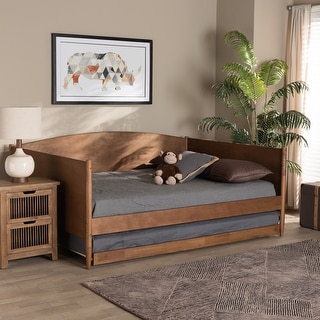 Veles Modern Ash Walnut Finished Wood Full Size Daybed with Trundle