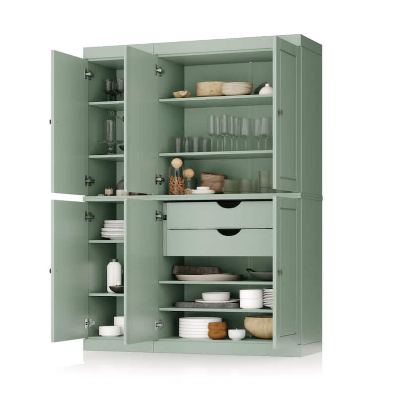 Palace Imports 100% Solid Wood China Pantry with Glass or Solid Wood Doors and 2-Drawers - 48.5" x 71.5"
