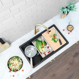 STYLISH 28 inch Composite Granite Workstation Dual Mount Kitchen Sink - 28" x 18" x 9.5"