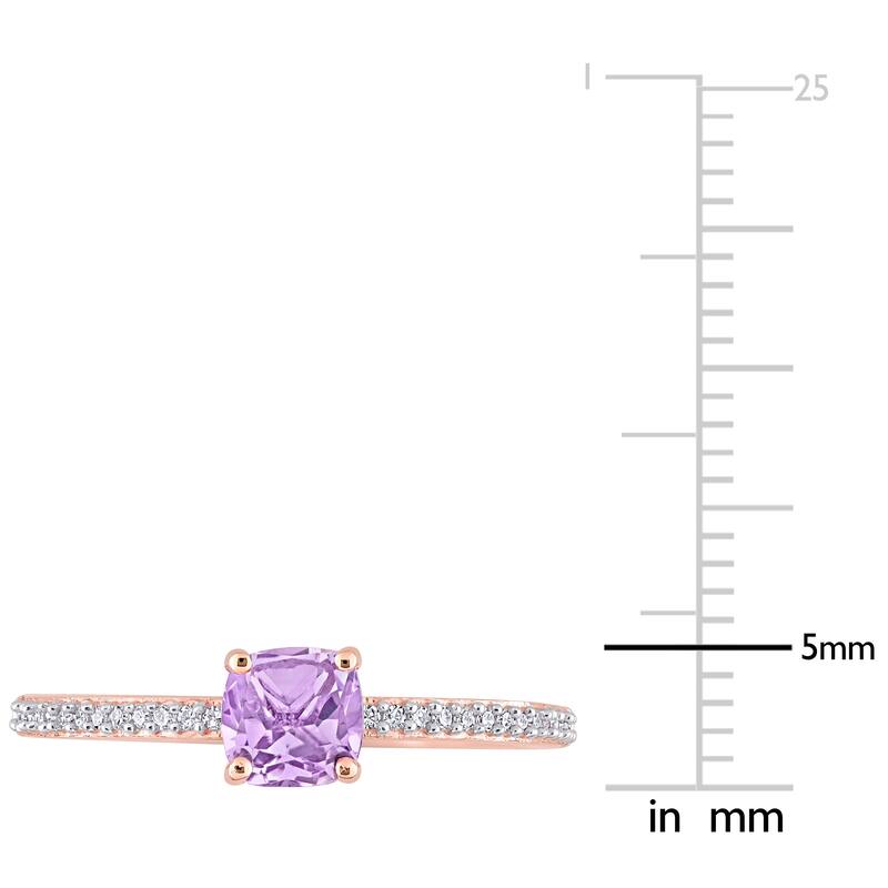 Miadora 10k Rose Gold Cushion-cut Rose de France and 1/10ct TDW Diamond Birthstone Ring