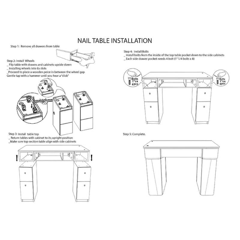 Sonoma Manicure Table Heavy Duty Nail Station, White Marble Top