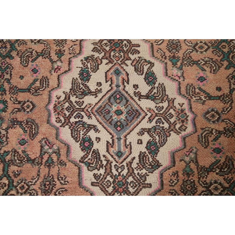 Pink Geometric Hamedan Persian Vintage Rug Hand-knotted Wool Carpet - 6'10" x 9'11"