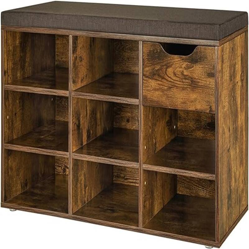 Shoe Bench - 11.8"D x 31.5"W x 18.9"H - Rustic Brown