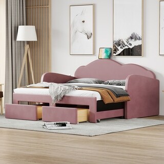 Velvet Twin Velvet Daybed with Trundle & 2 Drawers - Pink