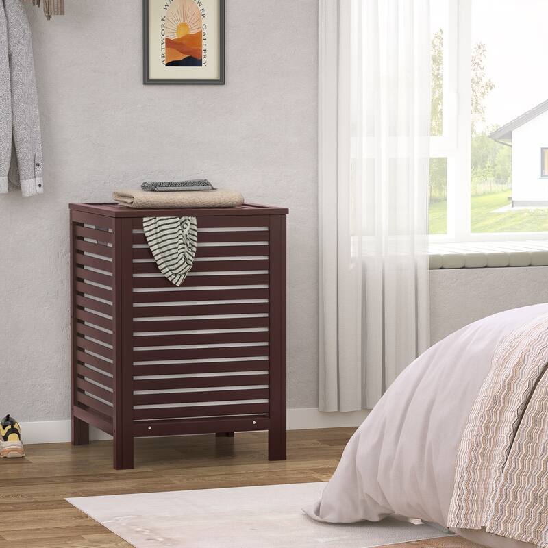 Bamboo 2-Section Laundry Hamper, 120L Large Laundry Basket with Lid and Removable Liner Bag