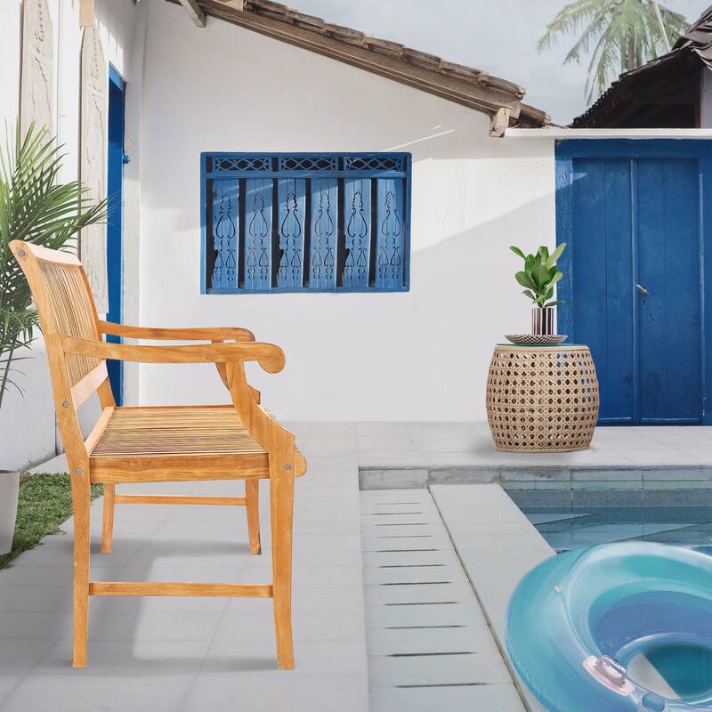Chic Teak Castle Outdoor Teak Wood Patio & Garden Bench with Arms, 6 foot