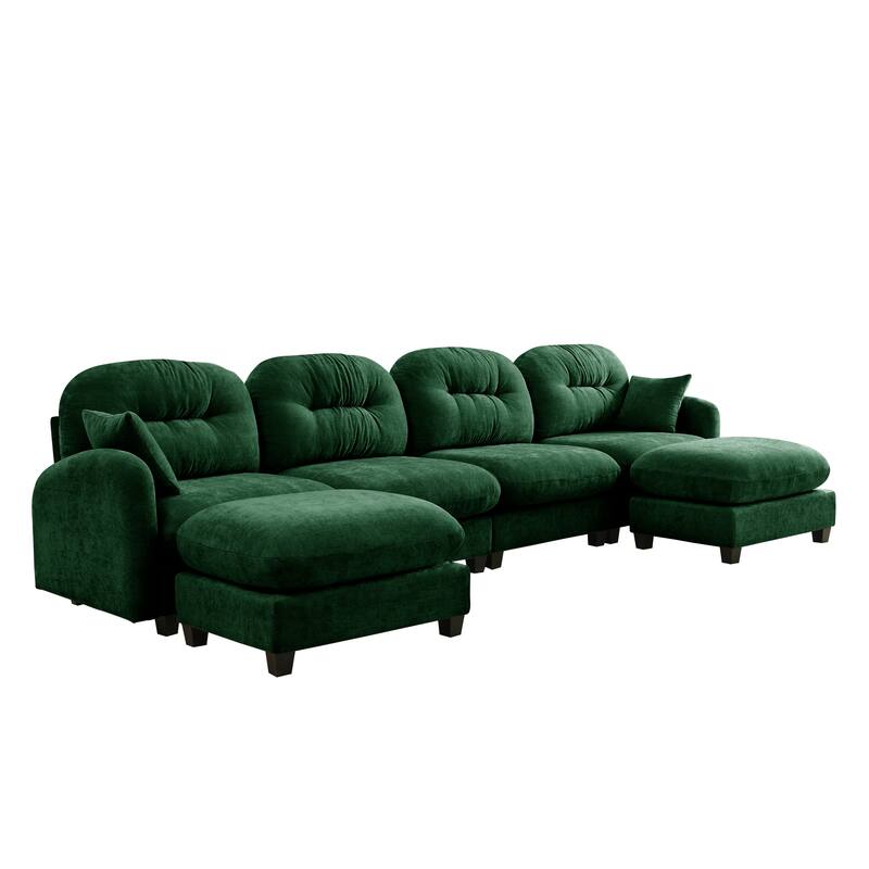 140" U Shaped Modern Sofa, Modular Sectional Couch Set with 2 Ottoman, 4 Seat Chenille Deep Seat Sofa for Living Room