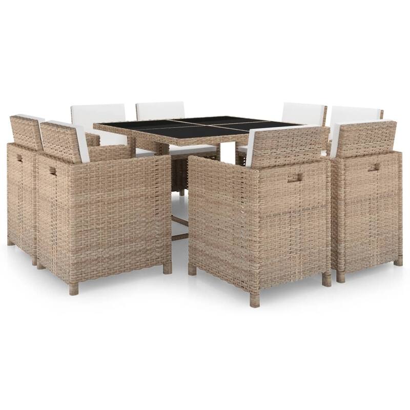 vidaXL Patio Dining Set 9 Piece Conversation Set with Cushions Poly Rattan - 20.5" x 22" x 33.5"