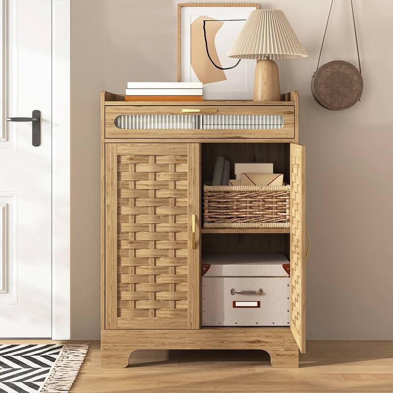 Farmhouse Coffee Bar Cabinet, Buffet Sideboard With Barn Door, Drawer And Adjustable Shelf, Storage Cabinet