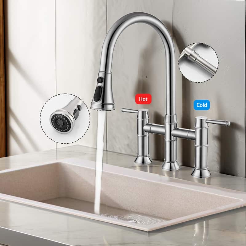 Kitchen Faucet with Pull Down Sprayer 3 Modes Stainless Steel Pull Out Brushed Nickel Faucet for Bar Laundry RV Utility Sink