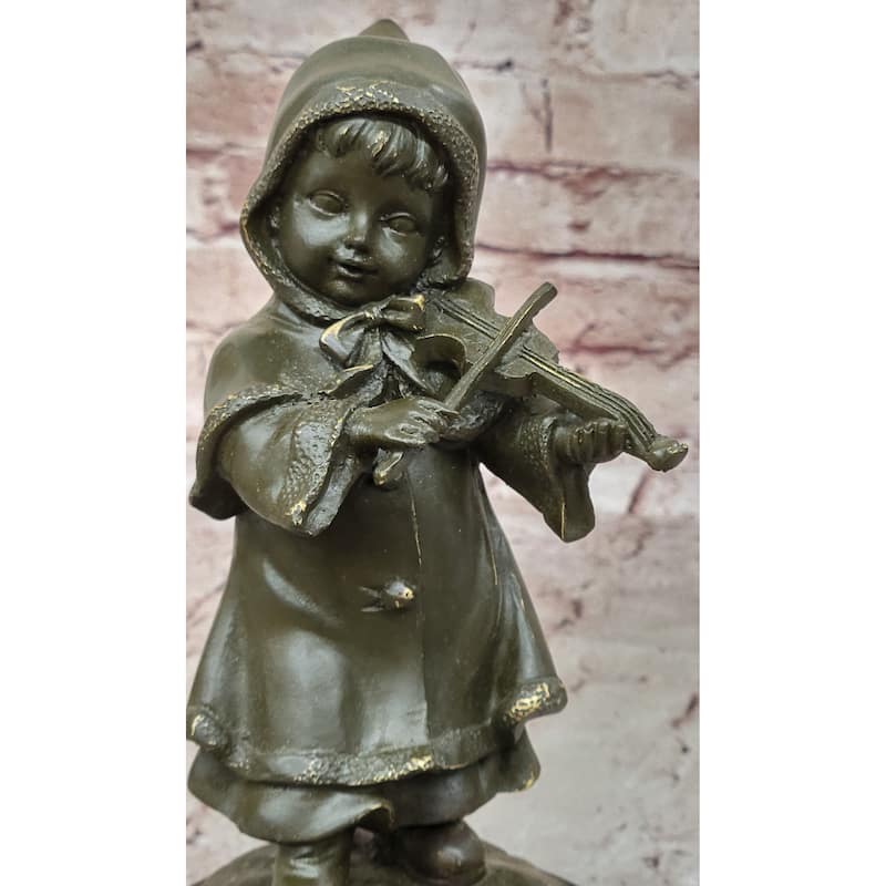 Bronze Child Violinist Sculpture – Young Girl Playing Fiddle Figurine