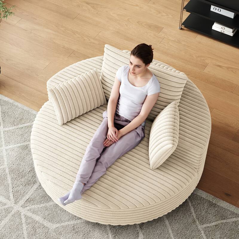 GDFStudio - Lavelle Corduroy 360 Degree Swivel Chair Fluffy Modern Sleeper