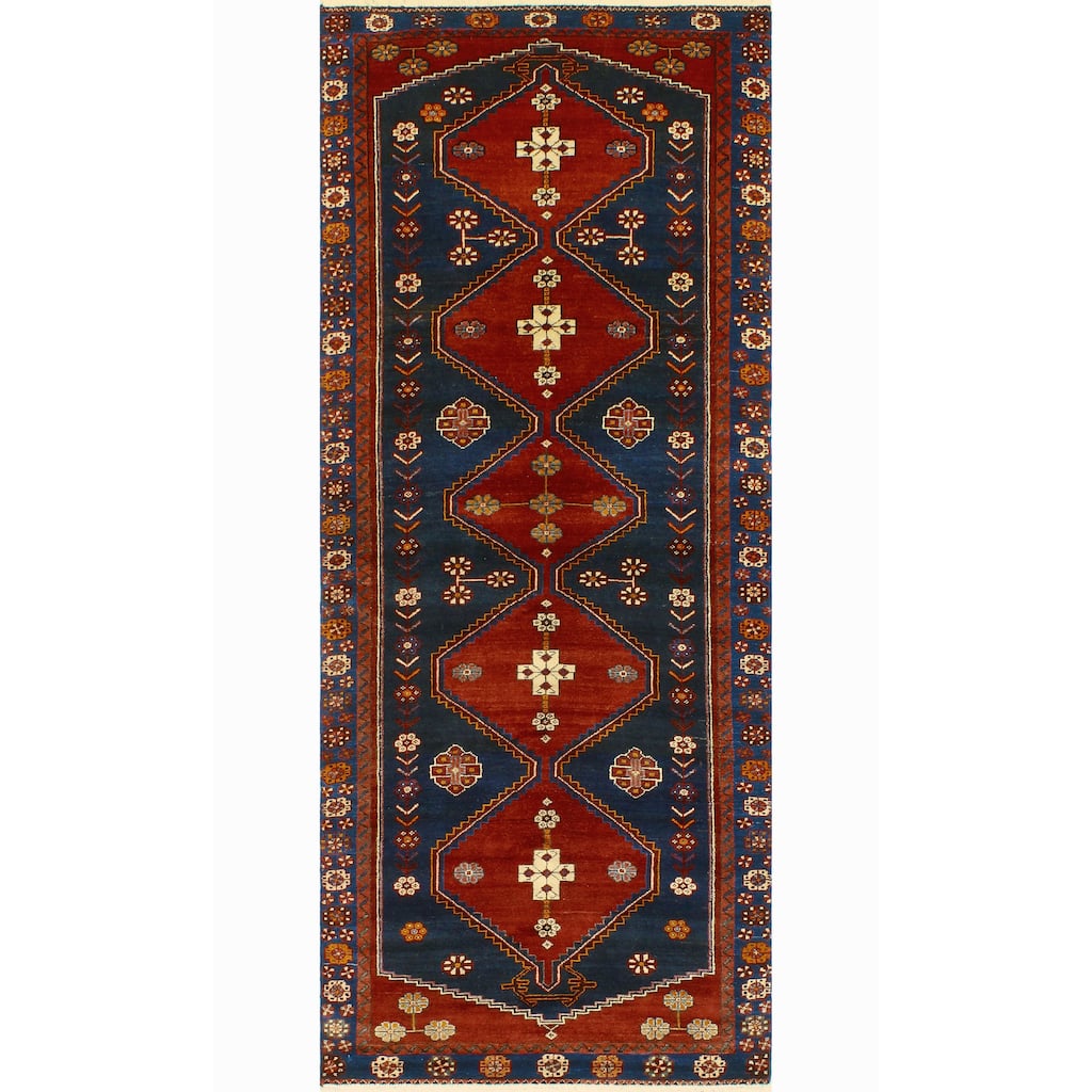 Fine Vintage Distressed Arleena Red/Navy Runner - 3'10" x 9'7"