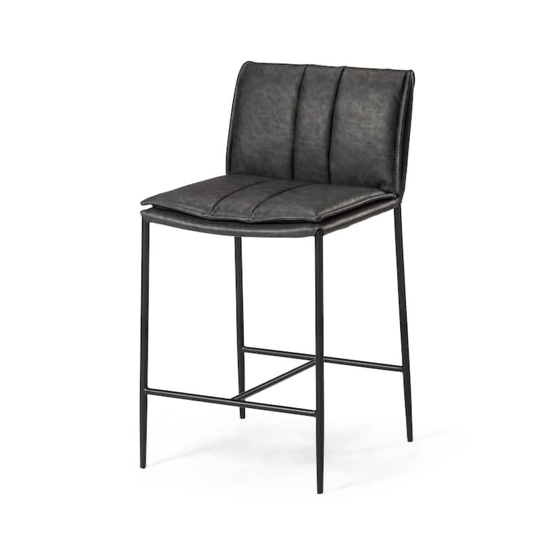 Maven Lane Gerard Bar Metal & Vegan Leather Kitchen Dining Stool - Matte Black Finish - Counter Height