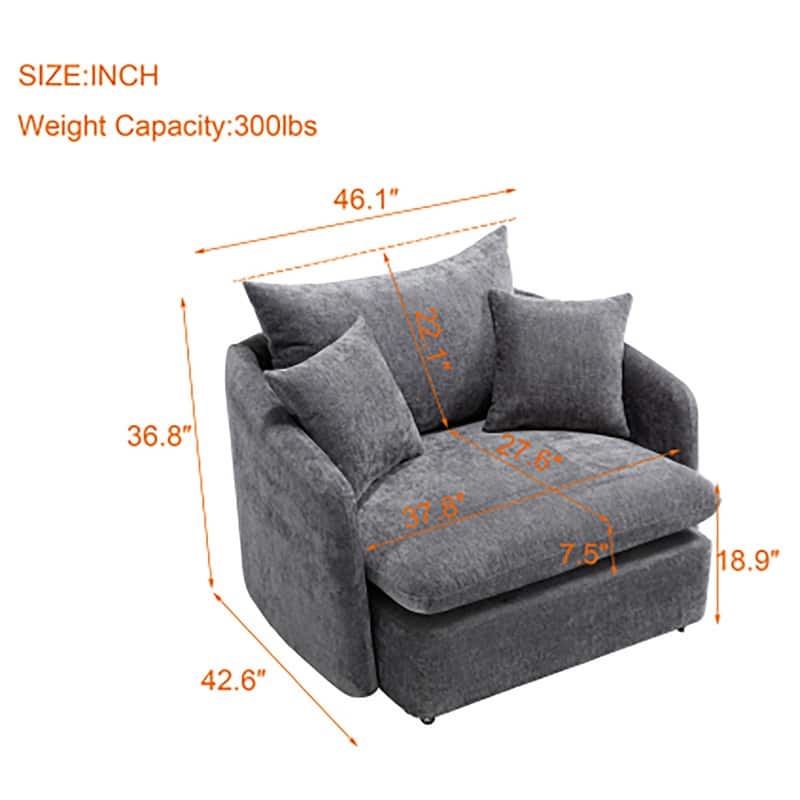 46" Chenille Upholstered Sofa Swivel Chair