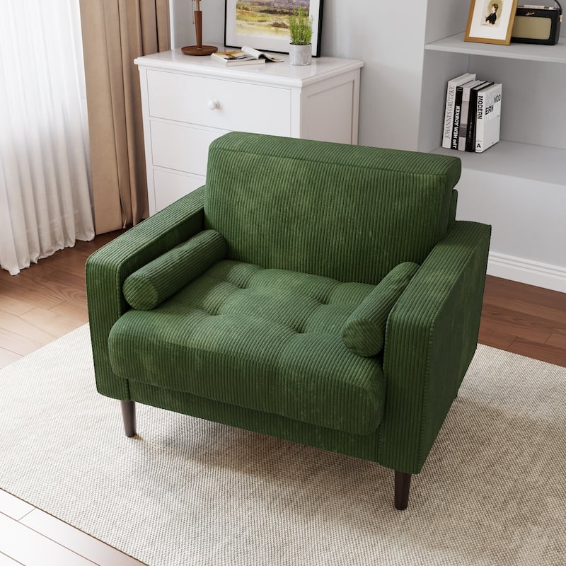 Modern Upholstered Accent Chairs, Corduroy Wide Armchairs For Living Room