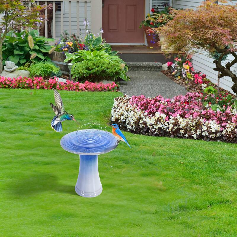 17"Ceramic Bird Bath for Outside,Elegant Tall Bird Bath,Lightweight Pedestal Glazed Birdbaths for Outdoors with floral Pattern