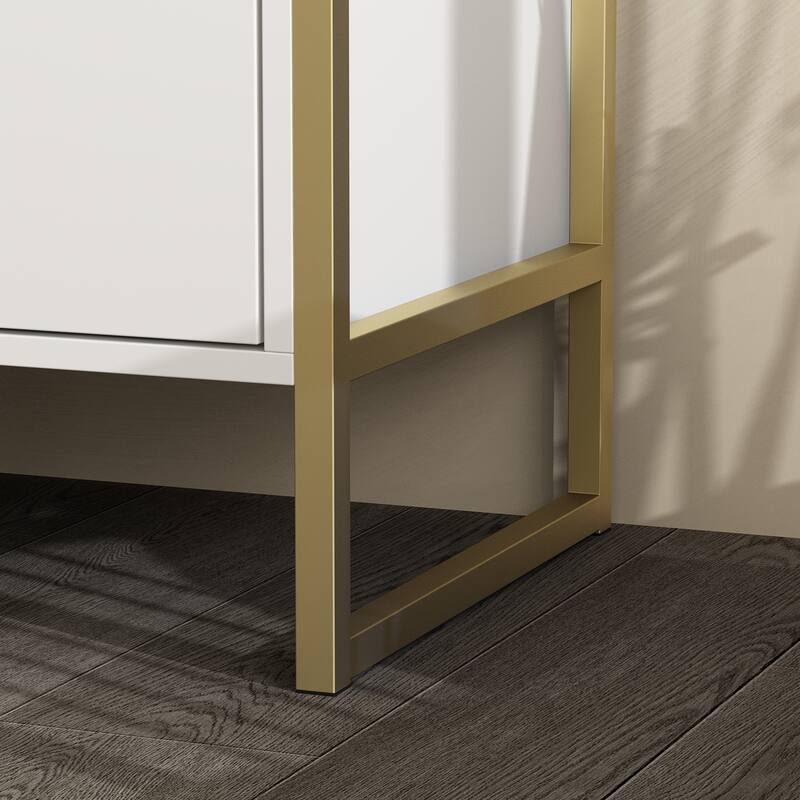 61.4” White 9-Drawer Dresser with Gold Metal Frame, Modern Storage Cabinet for Bedroom, Living Room or Entryway