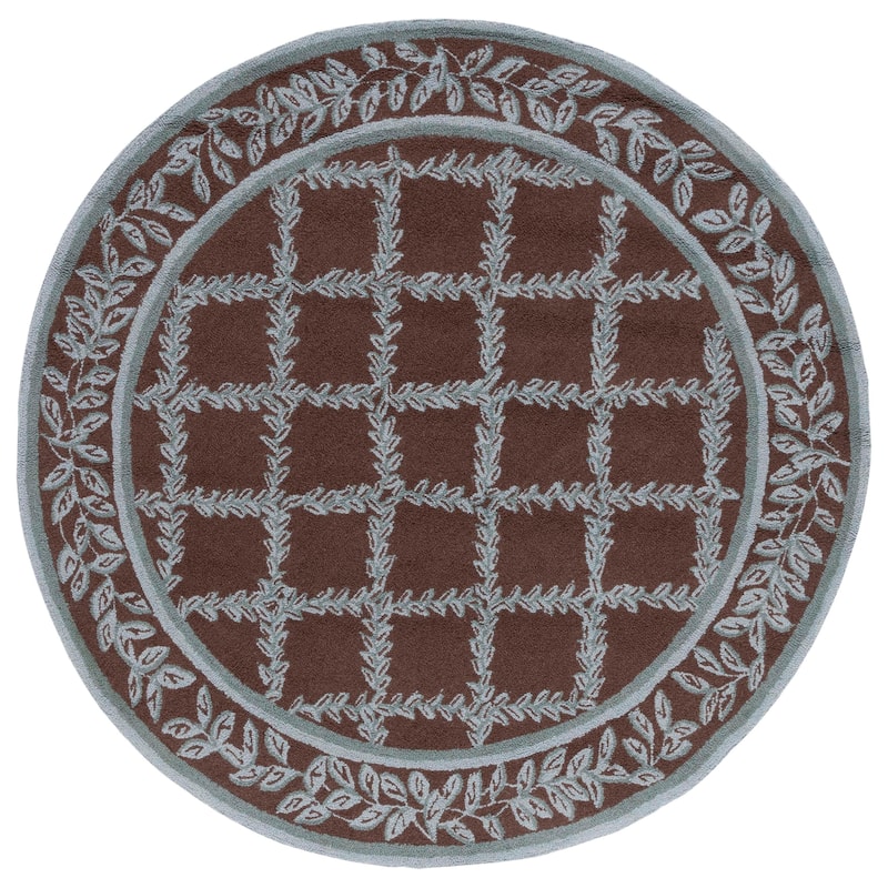 SAFAVIEH Handmade Chelsea Sunstripe Trellis French Country Wool Rug - 5'6" Round - Brown/Blue
