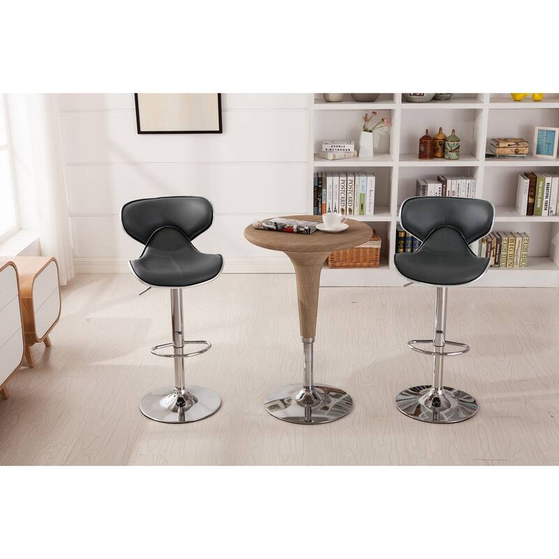 Modern Set of 2 Swivel Bar Stools with Leather Seat, Chrome Base, Height Adjustable, for Kitchen Island Dining Room