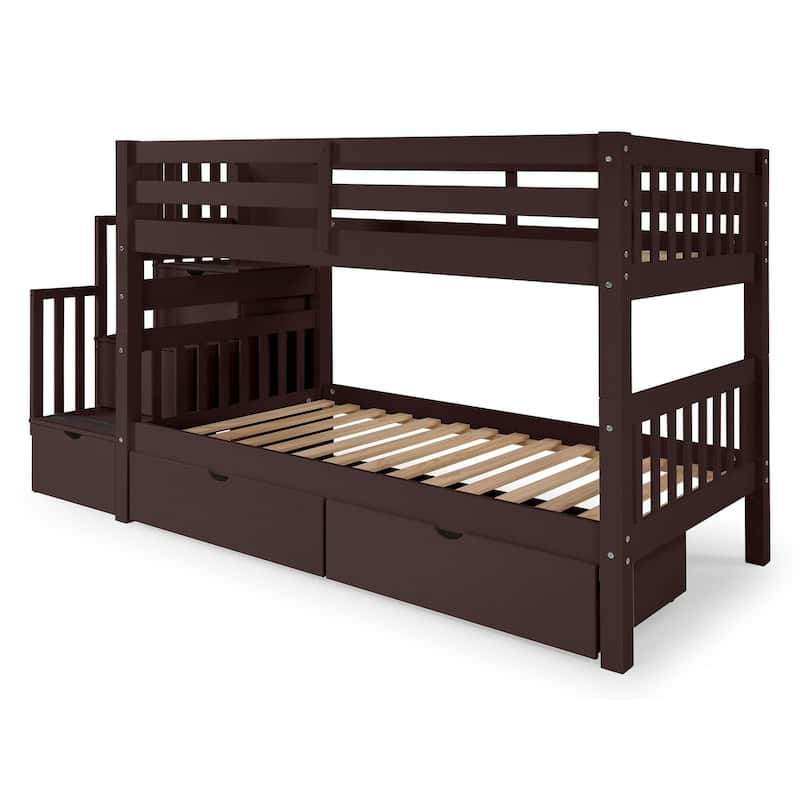 Taylor & Olive Trillium Twin over Twin Stairway Bunk Bed, 2 Drawers