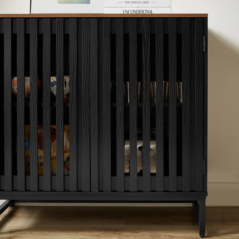 GDF Studio - Modern Cabinet with Slatted Grille Doors and Metal Legs