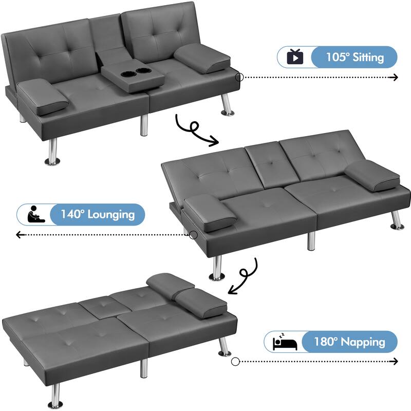 Yaheetech Faux Leather Convertible Futon Sofa Bed 3-In-1 Adjustable Futon Couch