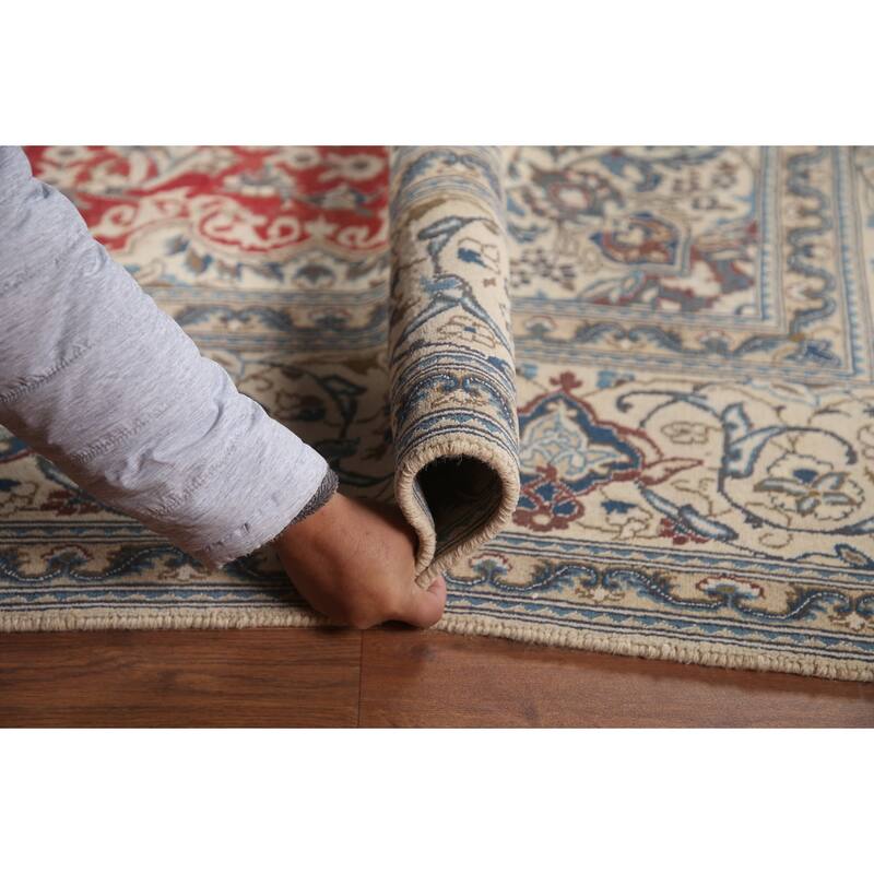 Hand Knotted Oriental 100% Wool Carpet Traditional Floral Red Nain Area Rug - 11' 1'' X 7' 10''