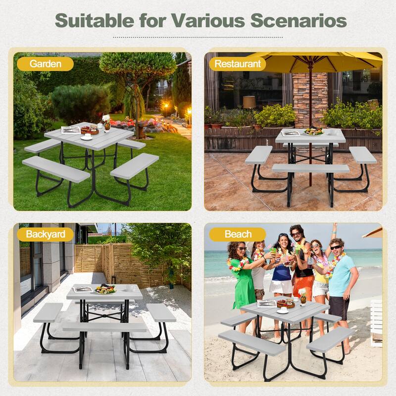 Gymax Outdoor Picnic Table 8-person Square Picnic Table Bench Set w/ 4
