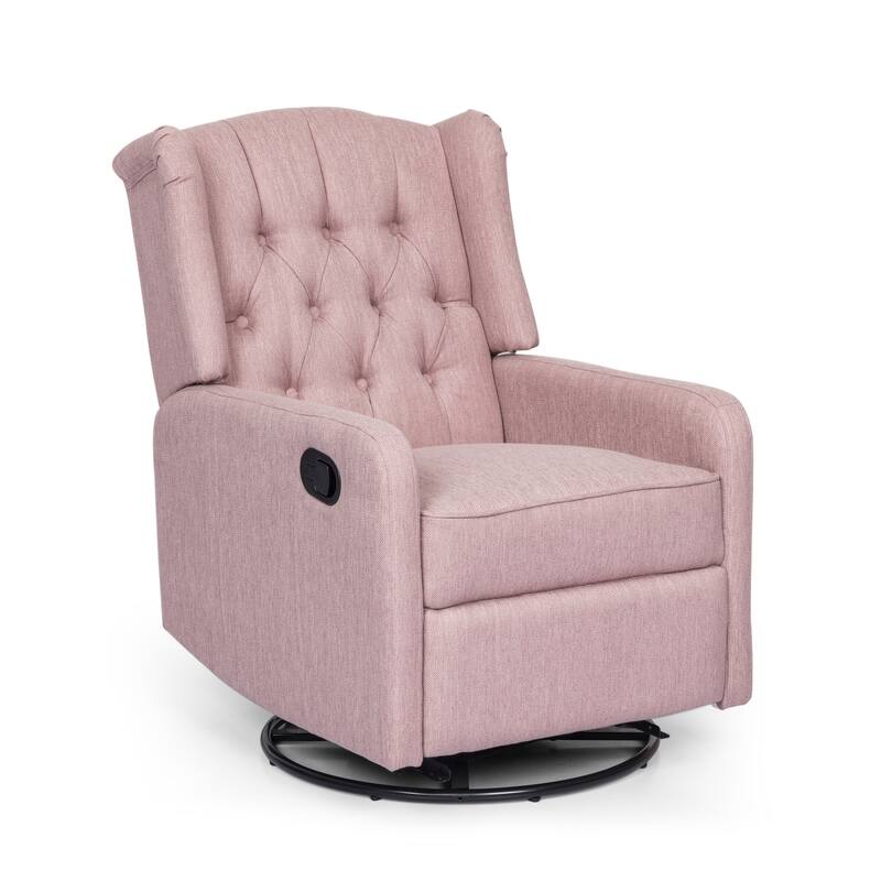 Swivel Tufted Recliner Chair, Fabric Manual Rocking Lounge Chair with Adjustable Backrest & Footrest Modern Single Sofa Chair
