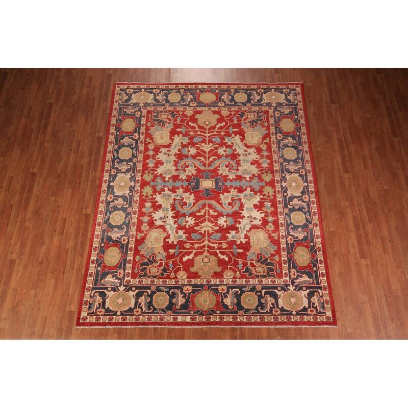 Vegetable Dye Red Ziegler Oriental Area Rug Hand-Knotted Wool Carpet - 8'0" x 9'10"